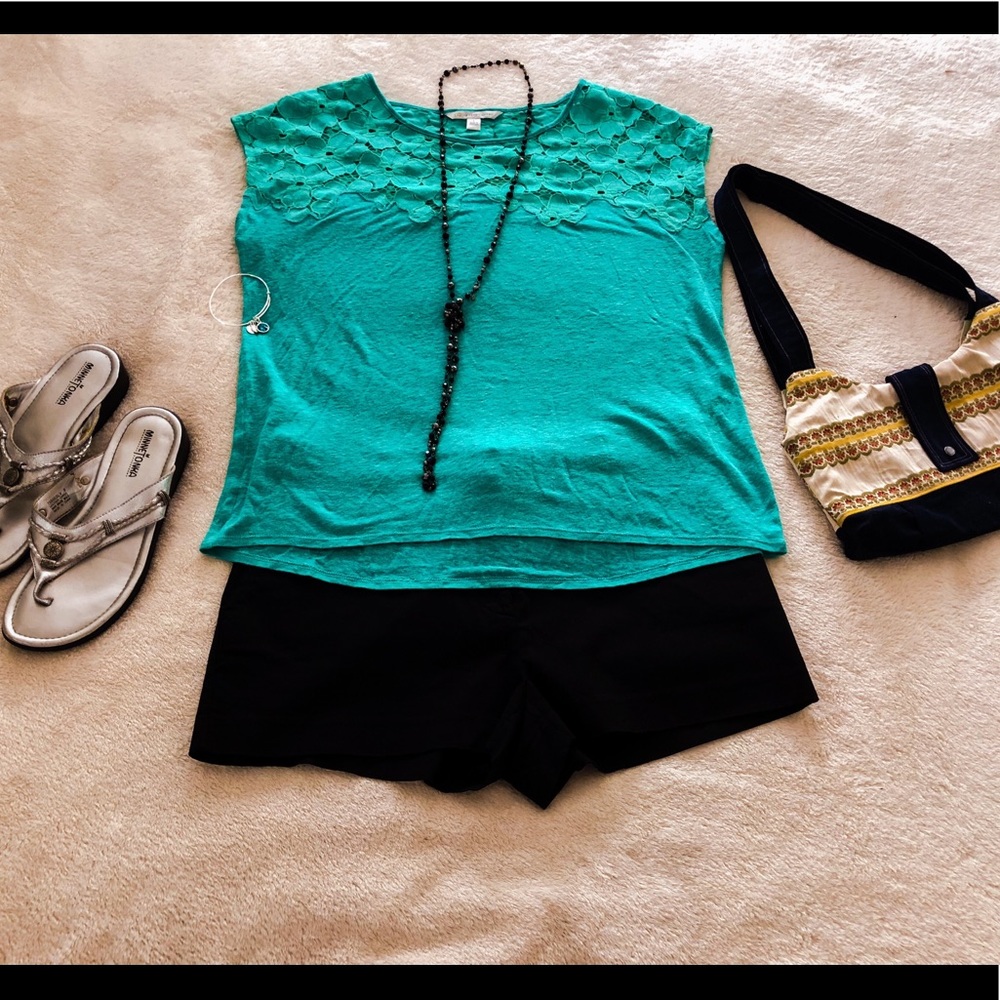 Lauren Conrad LC turquoise blouse with lace s. L